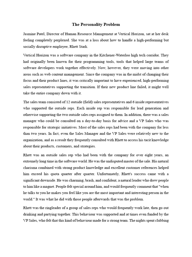 Case Study A Personality Problem OB Unit 1 | PDF | Social Psychology ...