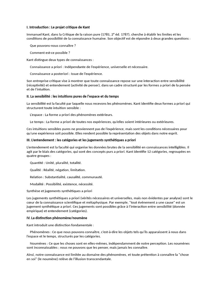 Le Projet Critique de Kant | PDF | Critique de la raison pratique ...