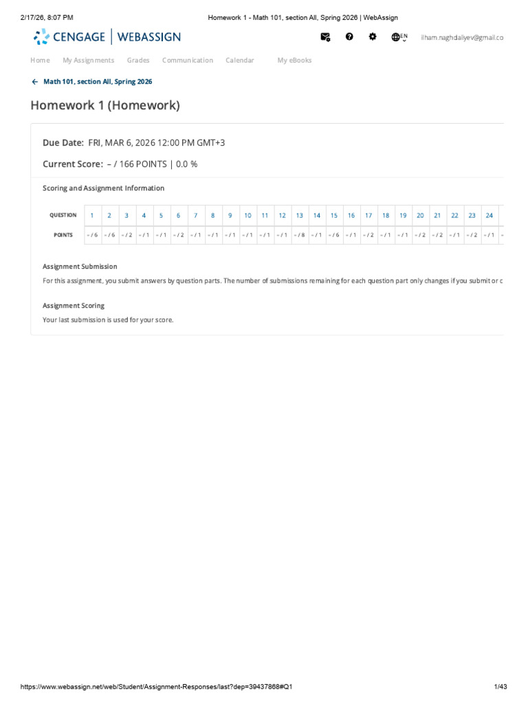 Homework 1 - Math 101, Section All, Spring 2026 - WebAssign | PDF ...