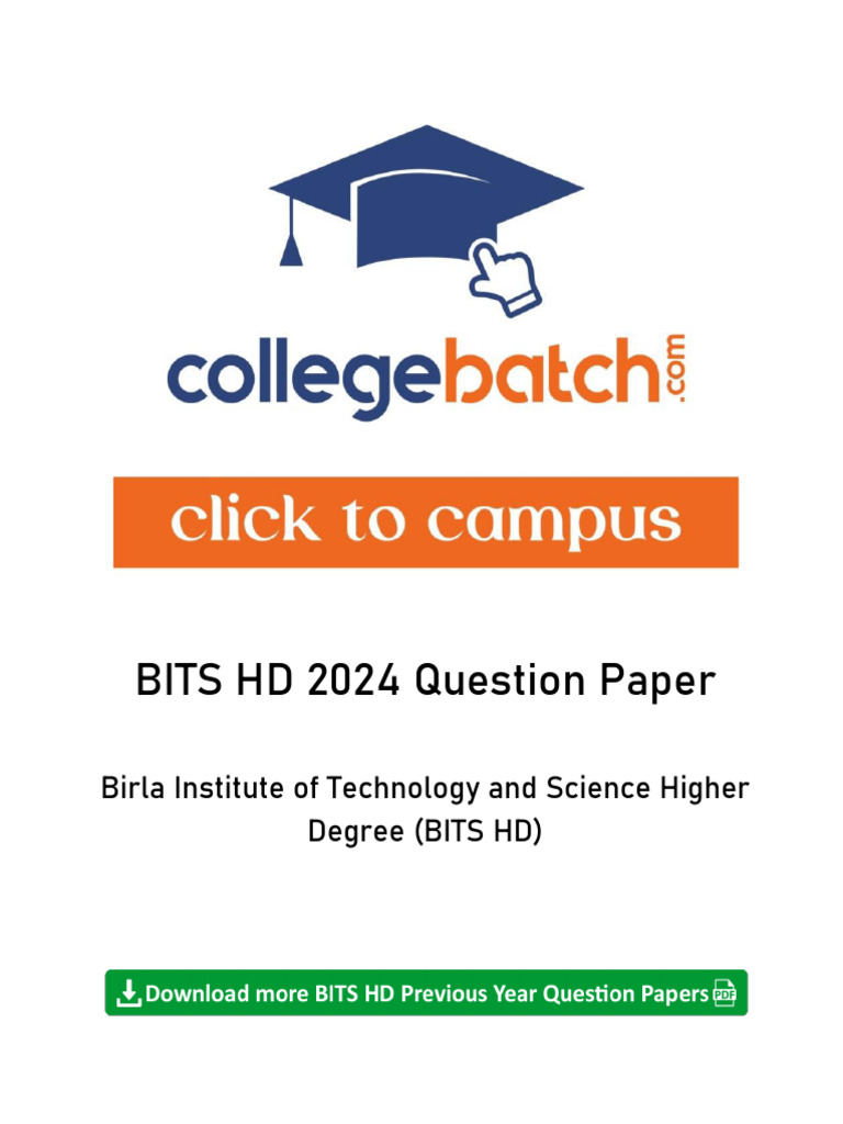 BITS HD 2024 Question Paper | PDF | Field (Mathematics) | Ring ...