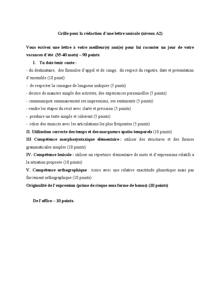 Grille Pour La Redaction D Une Lettre Amicale