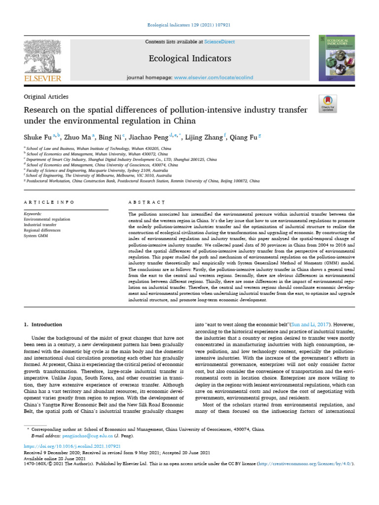 Research On The Spatial Differences of Pollution Intensive I 2021 ...