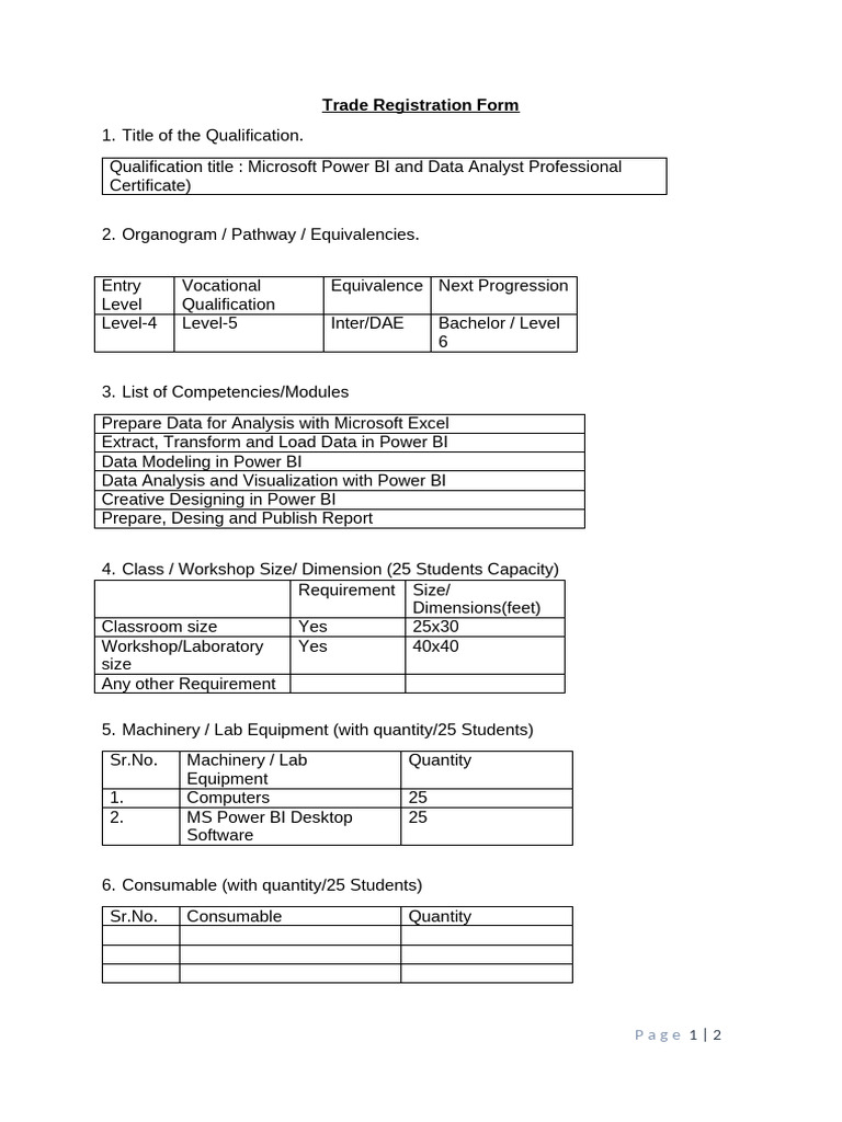 Trade Registration Form - MS Power BI Data Analyst Professional ...