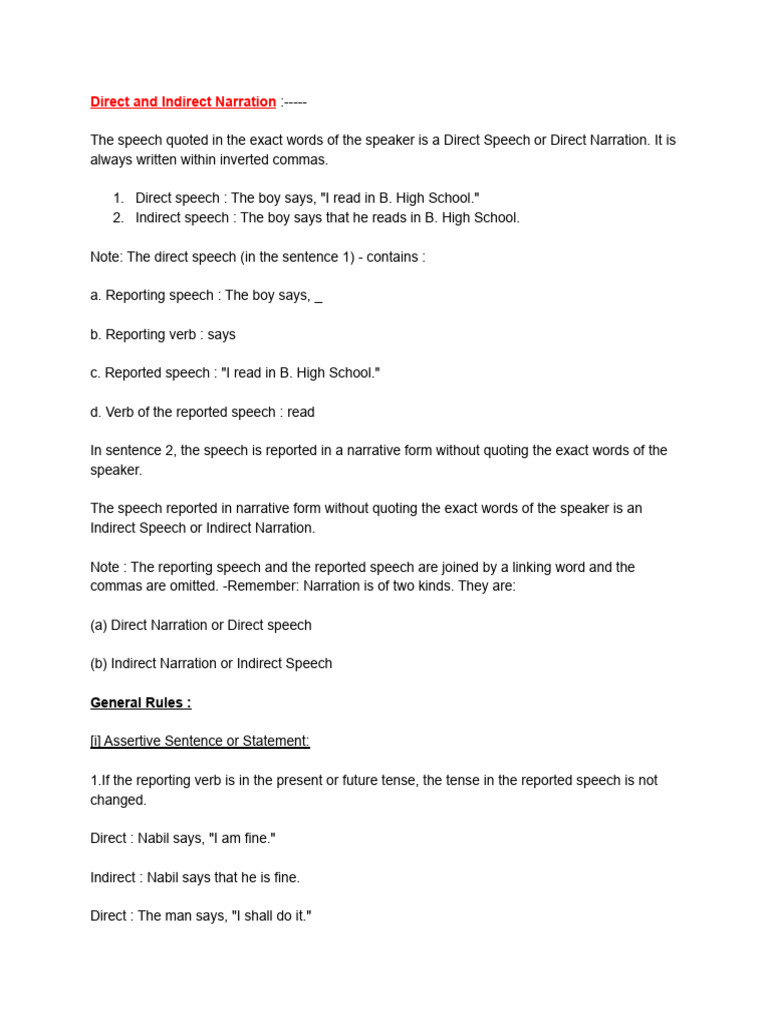 Narration Change@Direct-Indirect Speech@S.sen@Eng | PDF ...