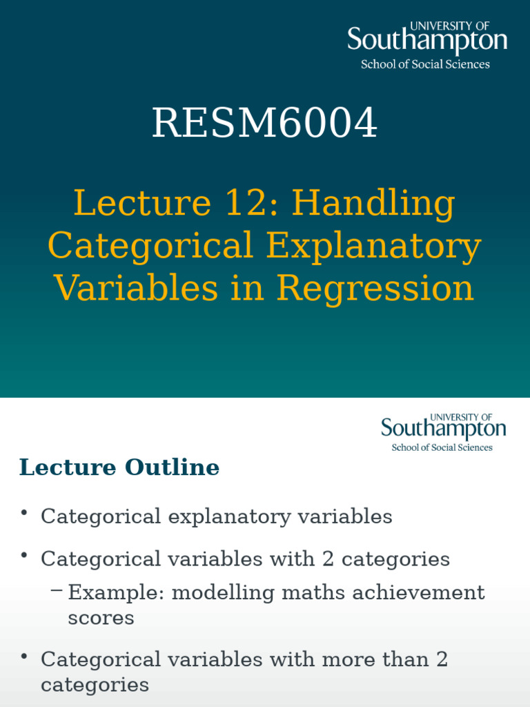 Lecture 12 - Handling Categorical Explanatory Variables in Regression ...