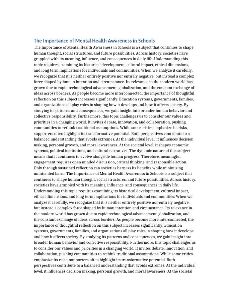 Mental Health Awareness in Schools | PDF | Human Behavior | Thought