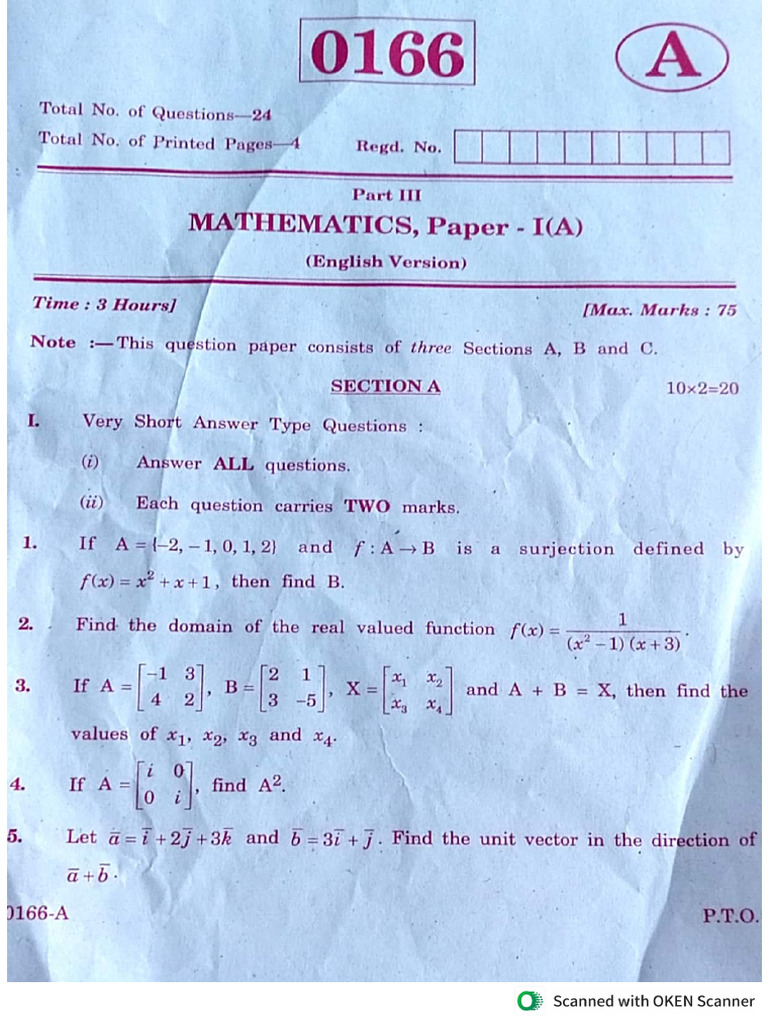 Maths 1A Pre-Final 2 Question Paper | PDF