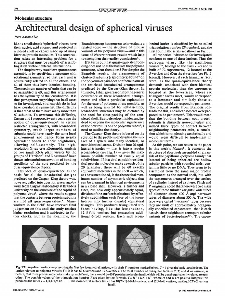 1983 Architectural Design of Spherical Viruses | PDF | Virology