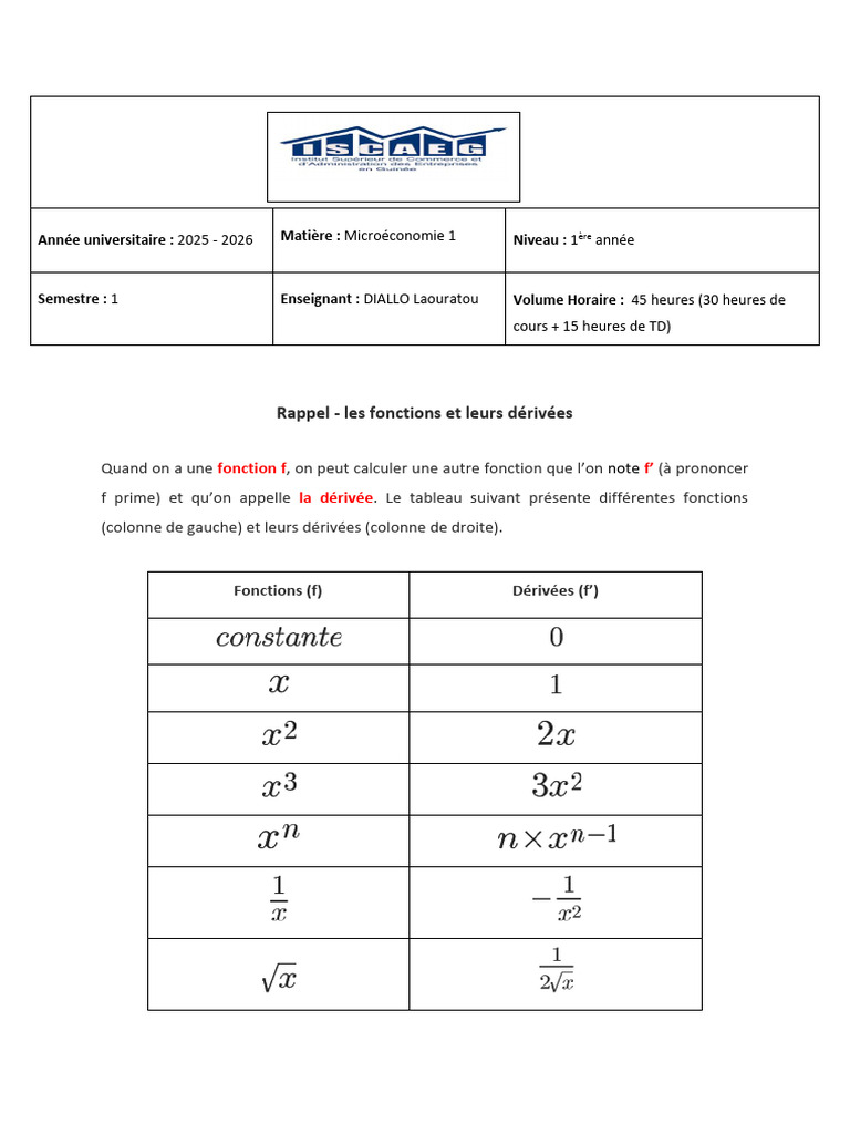 Les Fonctions Et Leurs Derivees | PDF