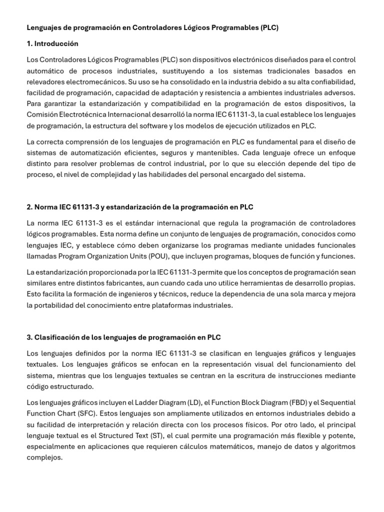 Lenguajes de Programación en Controladores Lógicos Programables | PDF ...
