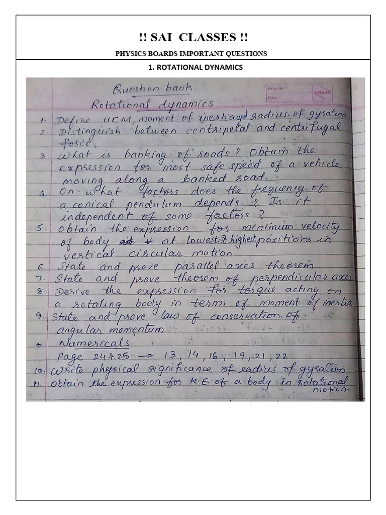 PHYSICS Imp Questions | PDF