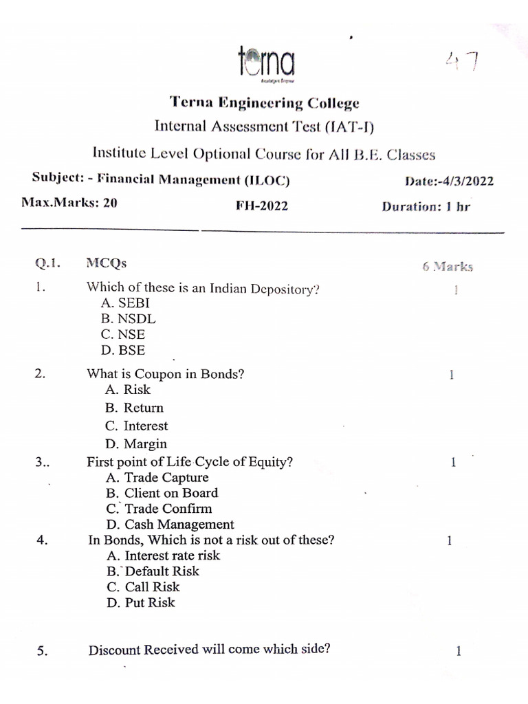 FM IAT-1 Question Paper | PDF