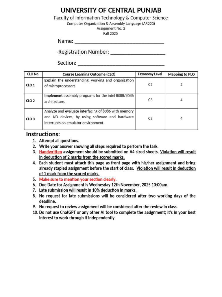COAL Assignment 2 Fall 2025 | PDF | Bit | Office Equipment