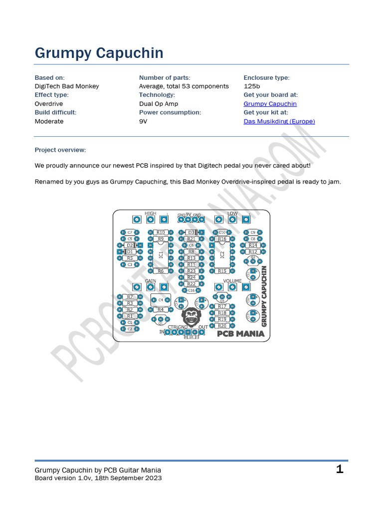 Grumpy Capuchin Building Docs | PDF | Printed Circuit Board | Resistor