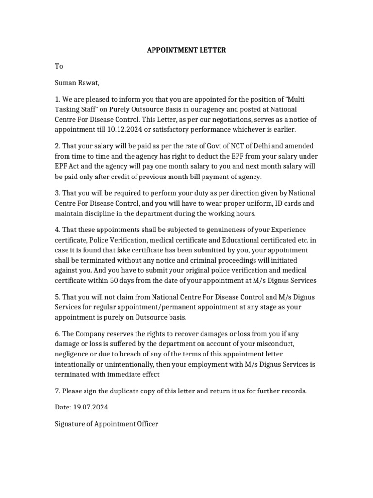 Appointment Letter | PDF