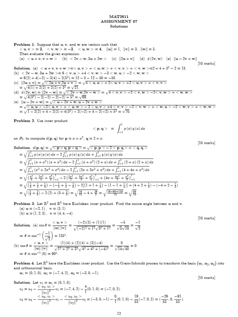 MAT2611 Assignment 7 Solutions | PDF | Linear Algebra | Algebra