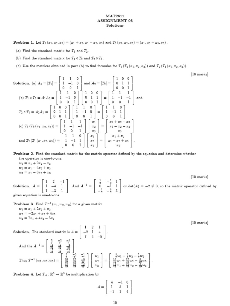 MAT2611 Assignment 6 Solutions | PDF | Linear Algebra | Algebra