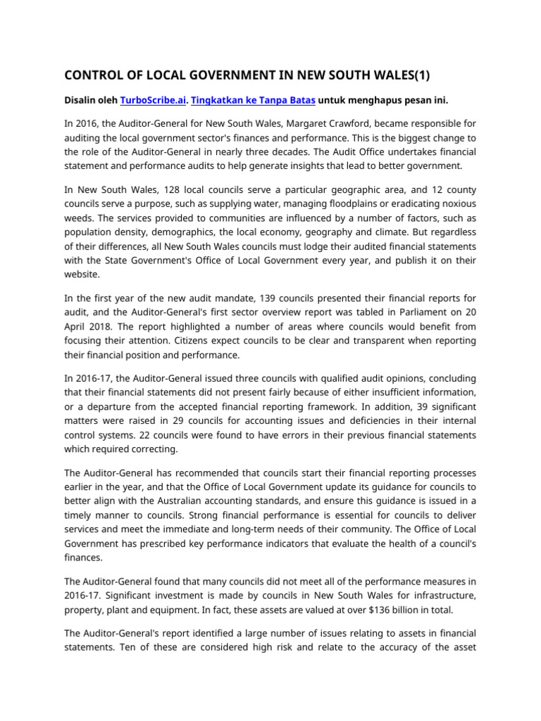 Control of Local Government in New South Wales | PDF | Internal Control ...