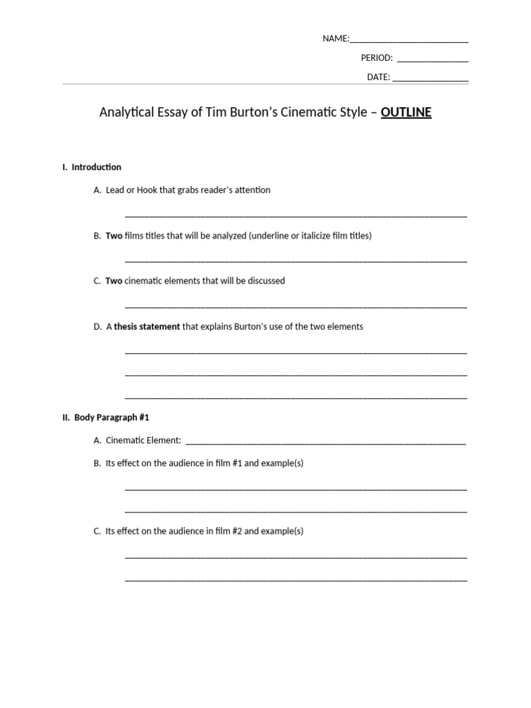 Analytical Essay of Tim Burton Outline | PDF | Essays | Writing