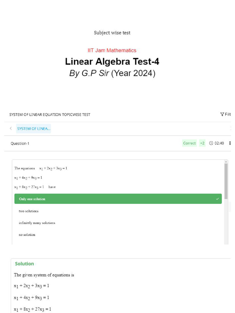 Linear Algebra Test-4 | PDF