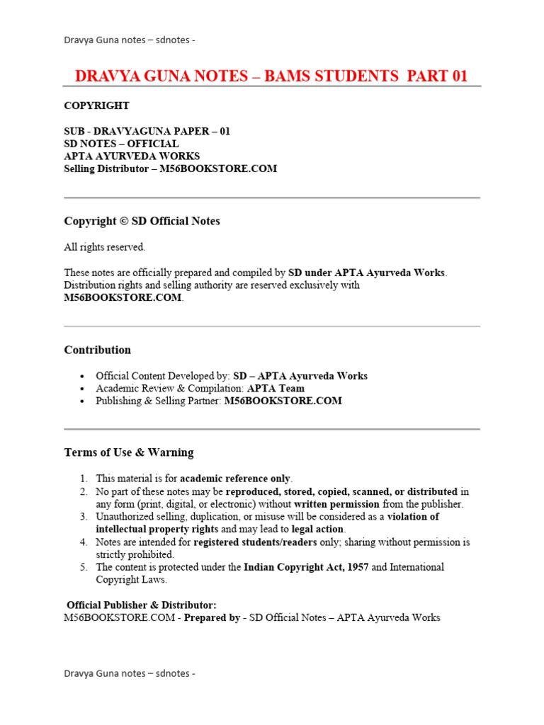 Dravya Guna Notes - Bams Students Part 01 2 | PDF