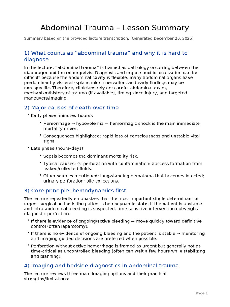 Abdominal Trauma Lesson Summary | PDF | Major Trauma | Injury