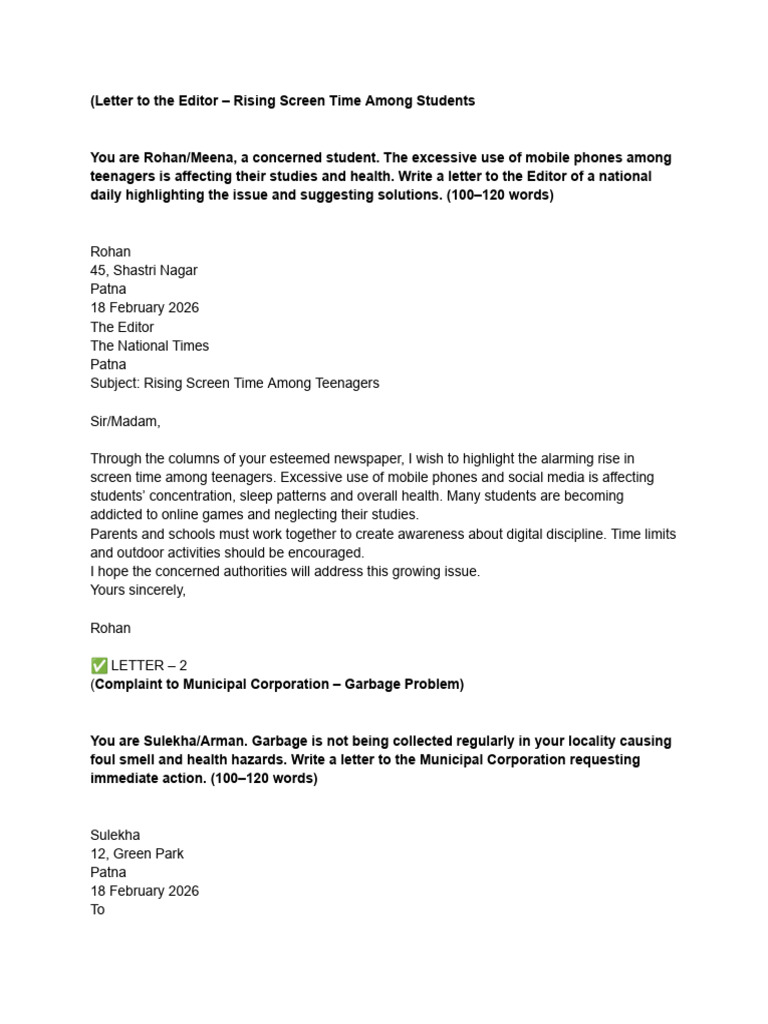 Letter Writing Most Expected Topic With Answer | PDF