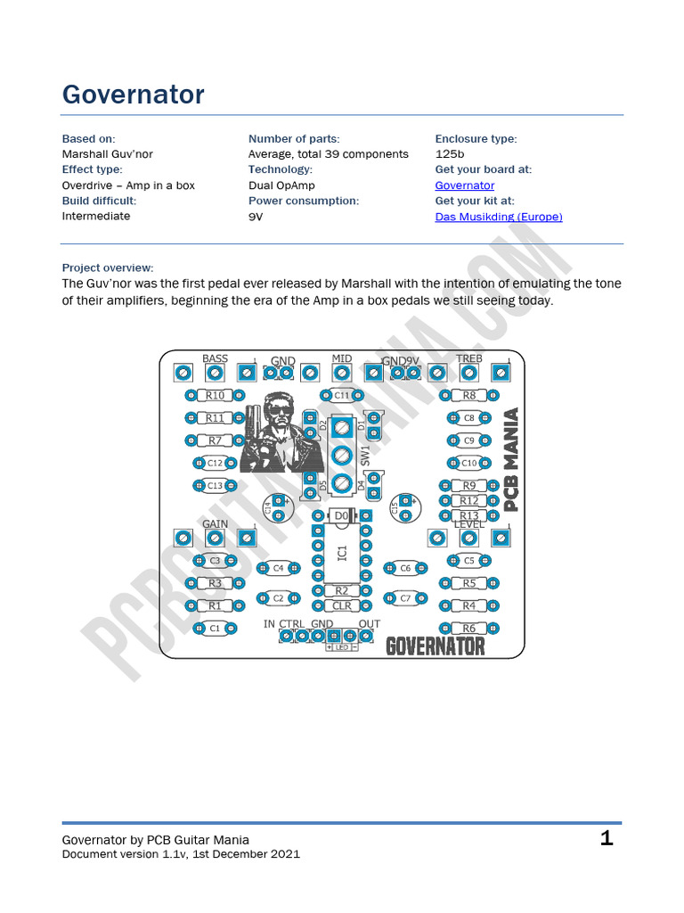 Governator 1.1v Building Docs | PDF | Printed Circuit Board | Resistor