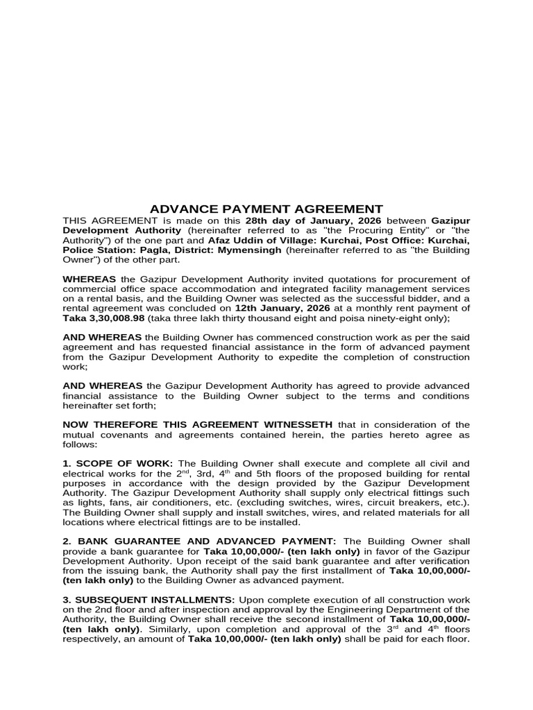 Advance Payment Agreement Final | PDF | Contractual Term | Private Law