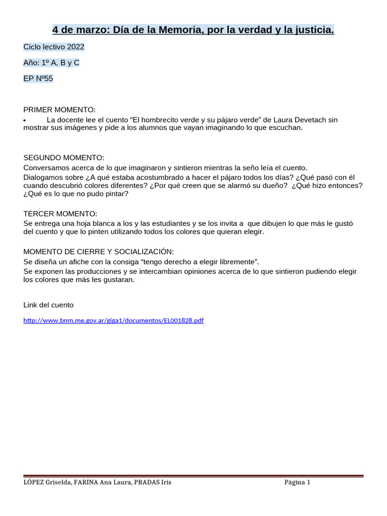 Actividades para El 24 de Marzo Dia de La Memoria Por La Verdad y La ...