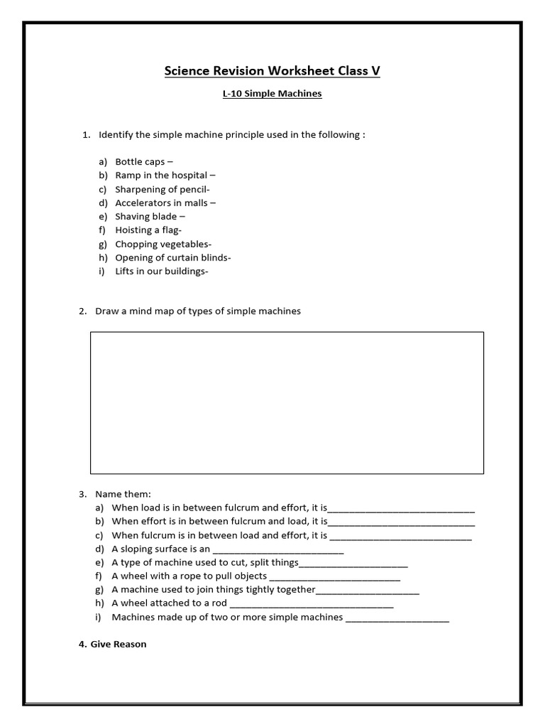 Class-5 Science Revision Worksheet | PDF