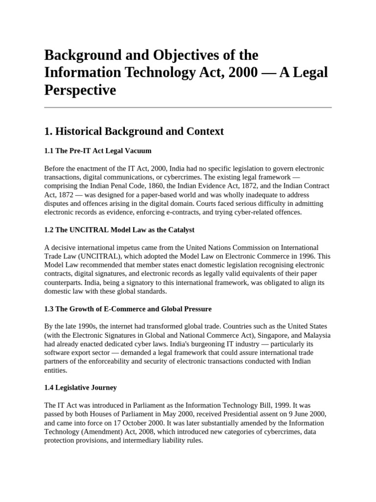 Background and Objectives of The Information Technology Act | PDF