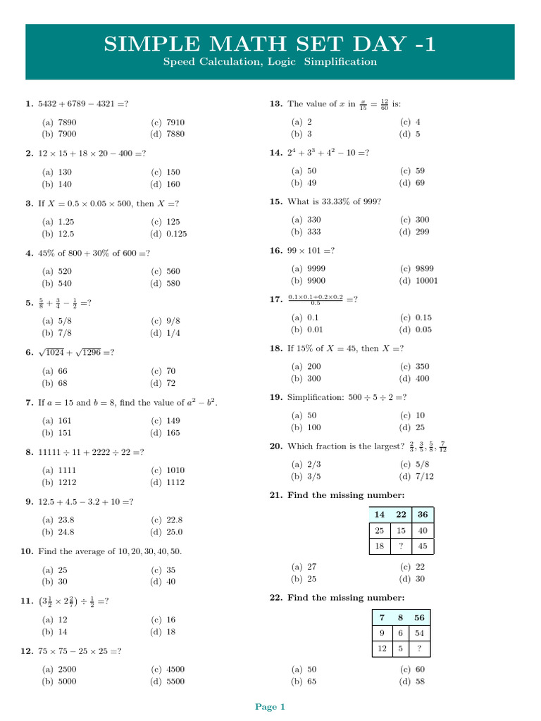 Simple Math Set Day 1 | PDF | Chess Theory | Chess