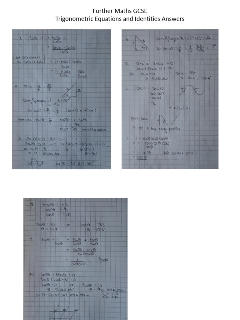 Trigonometric Equations and Identities Answers | PDF
