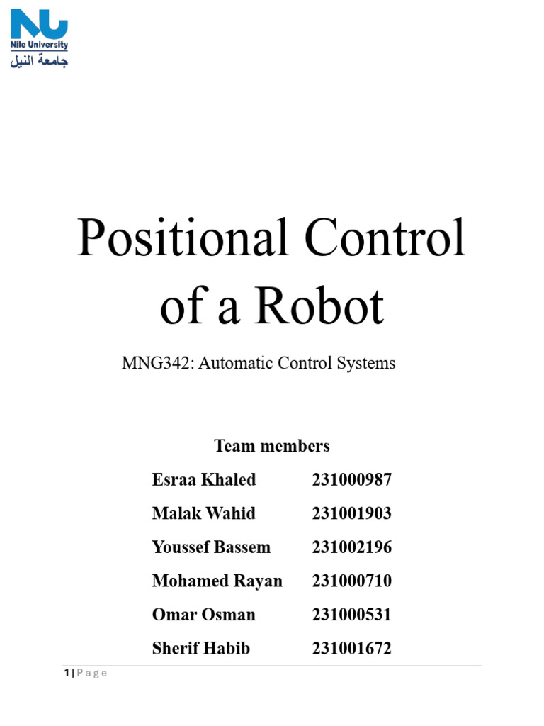 Positional Control of Robot | PDF | Control Theory | Mechanics