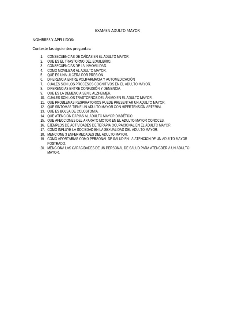 Examen Adulto Mayor | PDF