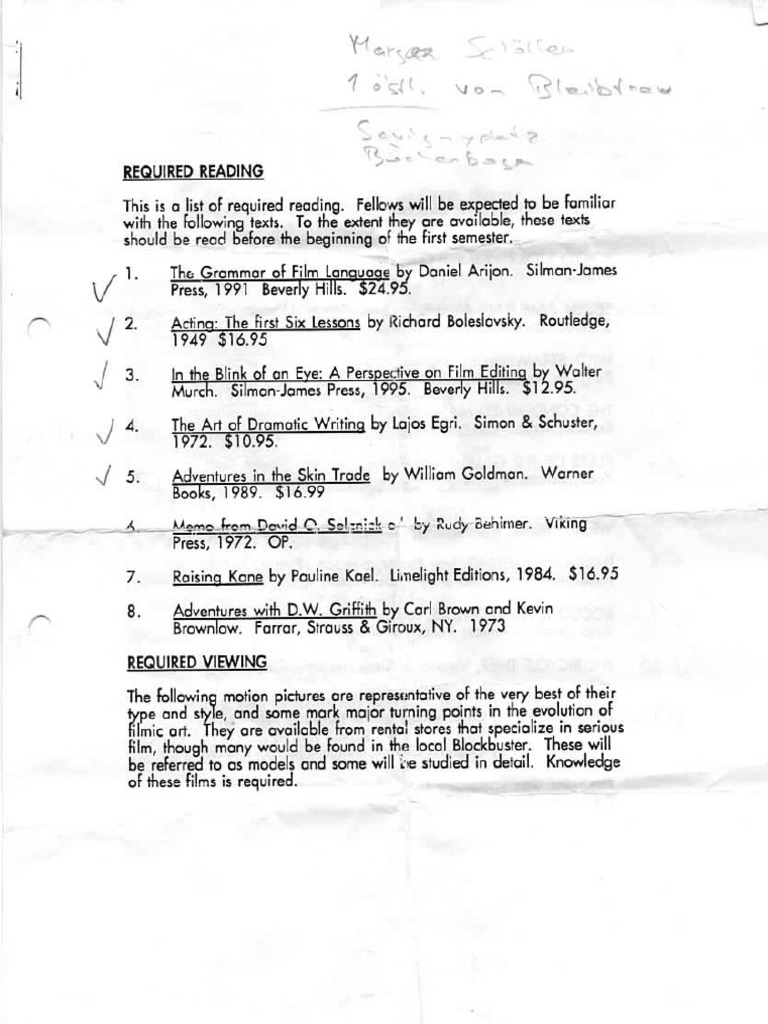 AFI Required Reading N Viewing List | PDF