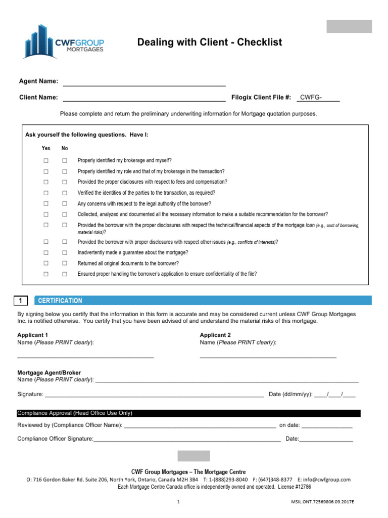 06 - Dealing With Client Checklist | PDF | Mortgages | Financial Services
