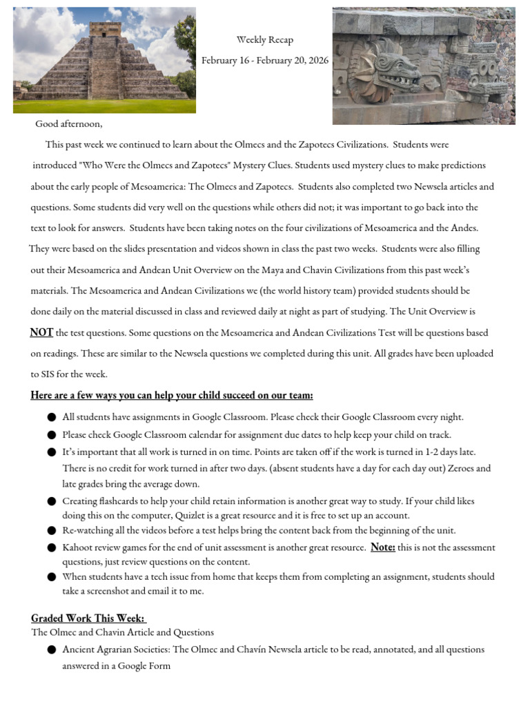 Weekly Recap February 16-February 20, 20266 | PDF