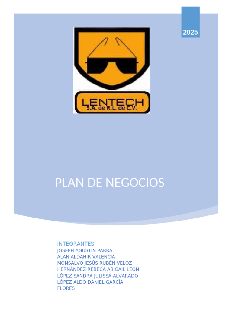 Plan de Negocios LENTECH Comple | PDF | Calidad (comercial ...