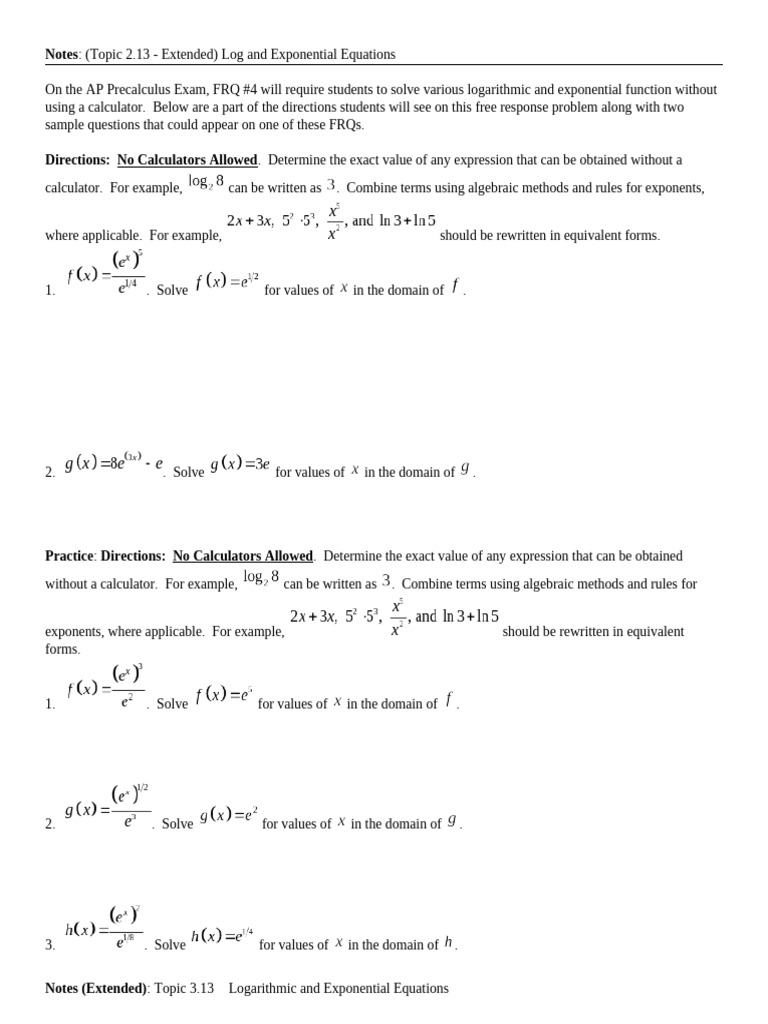 Notes Topic 2.13 - Extended - Exp Equations On FRQ4 | PDF