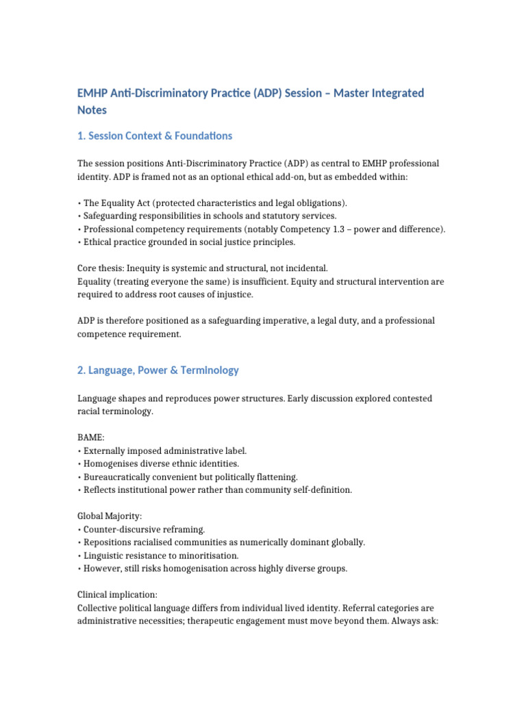 EMHP ADP Master Integrated Mega Notes | PDF | Intersectionality ...