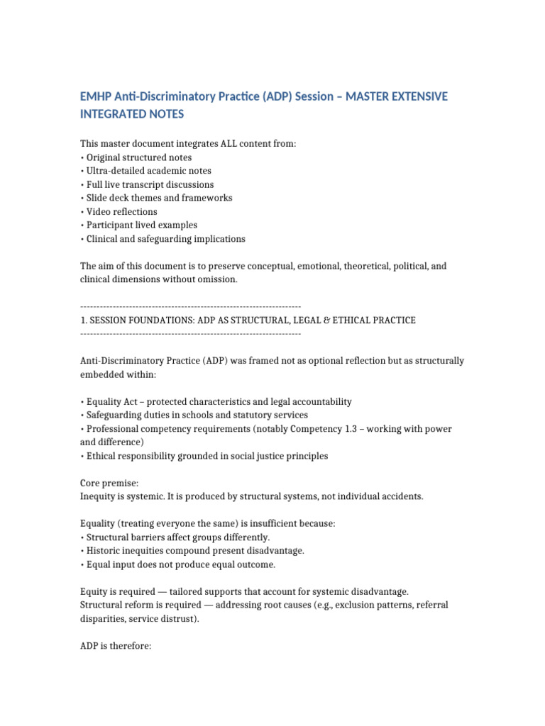 Emhp Adp Master Fully Extensive Notes v3 | PDF | Intersectionality ...
