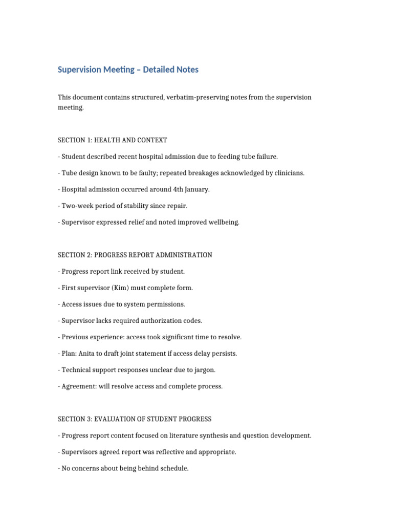 Supervision Meeting Detailed Notes | PDF