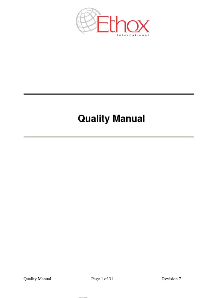 Ethox International Quality Manual | PDF | Verification And Validation ...