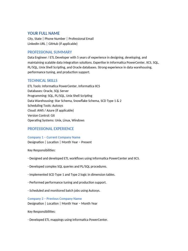 ATS Friendly Resume Template 5 Years | PDF