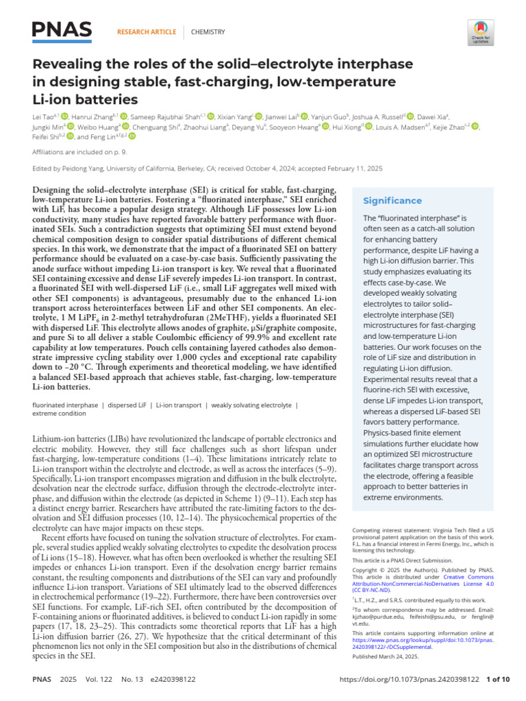 Tao Et Al 2025 Revealing The Roles of The Solid Electrolyte Interphase ...