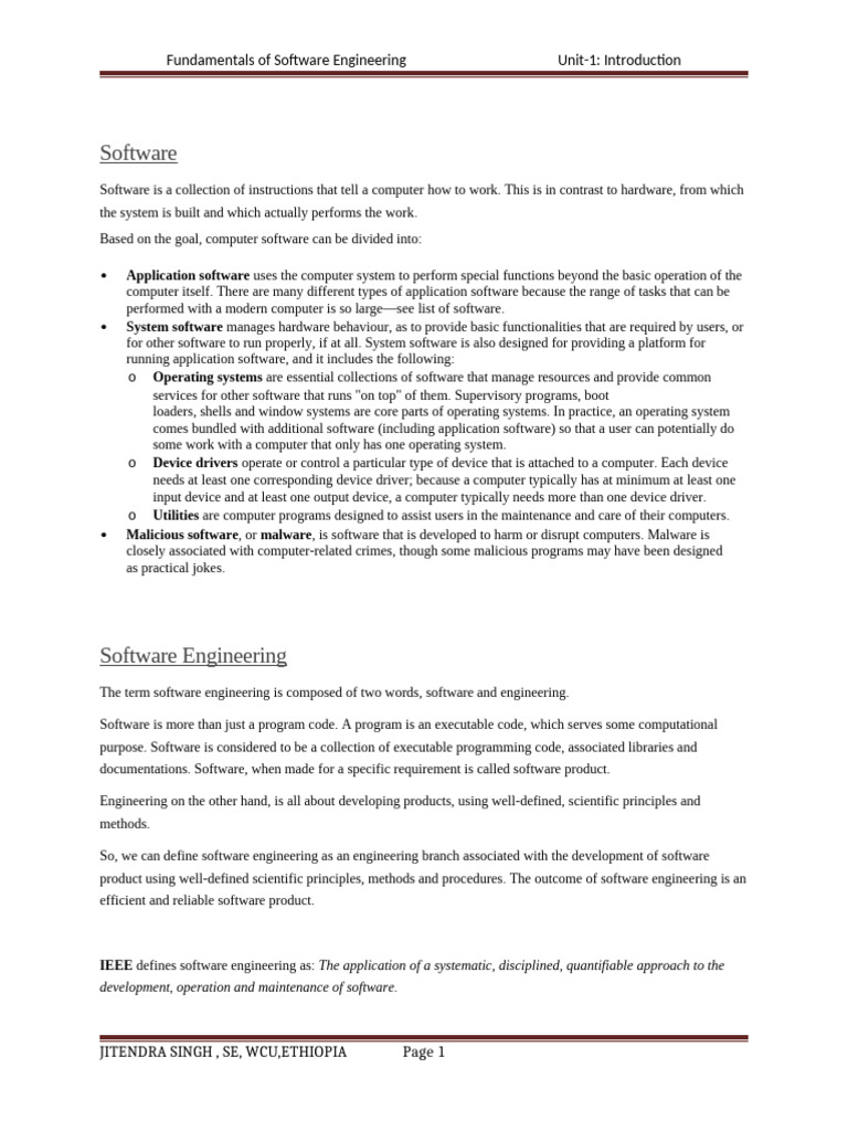 Software Engineering - Unit 1 | PDF | Software | Engineering