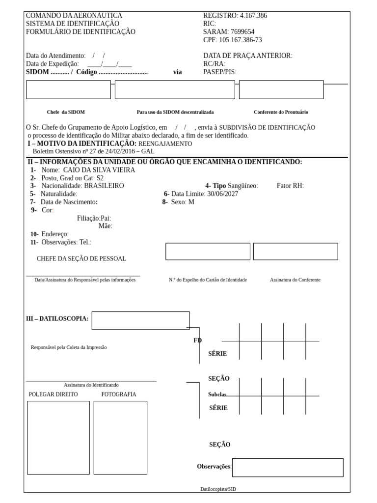 Formulario de Identificacao | PDF