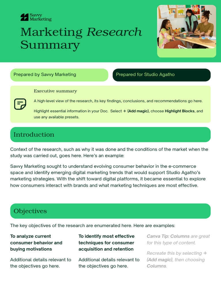 Marketing Research Summary Doc in Vibrant Professional Style | PDF ...